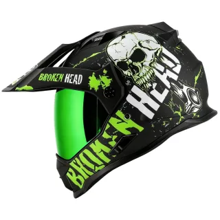 Broken Head Endurohelm Bone Crusher Grün + Verspiegeltes Visier