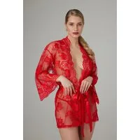 CHRISTINE LE DUC Negligé Spitzen-Kimono Graceful - Rot