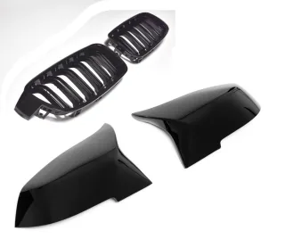Kühlergrill Sportgrill Grill Gitter + Spiegelkappen Außenspiegel in Schwarz Glanz für BMW 3er F30 / F31 ab 2011-2019