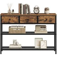 SONGMICS Konsolentisch Beistelltisch mit 2 Gitterablagen, Wohnzimmer, Eingangsbereich, Flur, mit 3 Stoffschubladen, schmaler Flurtisch, 30 x 98,8 x 78,7 cm