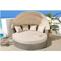 riess-ambiente Sonneninsel PLAYA LIVING 165cm natur - Rattanoptik, platzsparend, Garten, Outdoor, Einzelartikel 1 Teile, einfahrbares Fußteil & klappbares Dach - Bezug waschbar & inkl. Kissen
