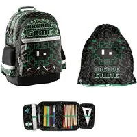 PASO Schulranzen "Game" (Schulset, 3-teilig), mit Rucksack, Turnbeutel + befüllter Federmappe