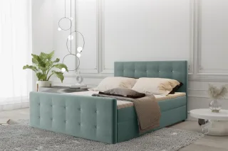 Boxspringbett Schlafzimmerbett MAURO 140x200cm Stoff Soro Mintgrün inkl.Bettk...