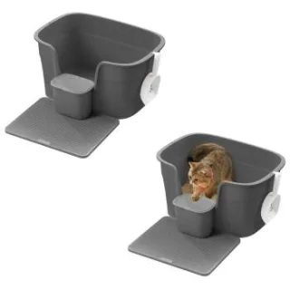 FEANDREA 2er Katzentoilette für große Katzen mit hohen Seitenwänden dunkelgrau