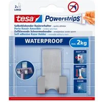 tesa Wandhaken POWERSTRIPS Rasiererhalter, (Set, 1-St., inkl. Klebelösung), silber-matt - max. 2 kg