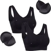fashionshowcase Bustier Damen 2er Pack Bambus BH mit Pads breite Träger weich (2-tlg) weiches Bambusmaterial mit breiten Komfortträgern