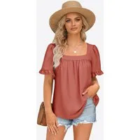 Imily Bela T-Shirt Damen Sommer Kurzarm Quadratausschnitt Puffärmeln Rüschen Casual (Packung, 1-tlg., 1per-Pack) in Unifarbe
