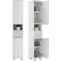 oyajia Hochschrank Badkommode Badezimmerschrank Badschrank Badezimmermöbel mit 2 Türen (Höhe 170 cm, mit Türen & Schubkasten) verstellbare Ablagen, offenes Fach