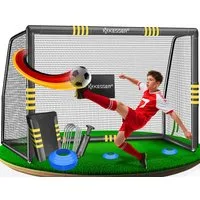 KESSER Fußballtor Hochwertiges Fussballtor mit optionaler Torwand Schusstraining (Stahlrahmen mit Polsterung, Erdhaken, Luftpumpe, Hüttchen), für Kinder und Erwachsene mit UV-beständigem Netz, Montagezubehör