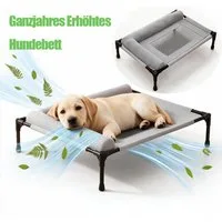 Hausprofi Tierbett Hund Erhöhtes Hundebett Outdoor für Kleine und Mittelgroße Hunde, Velours & Eisengestell, mit L-förmiges Nackenkissen, Atmungsaktive, 66×45×17cm Grau
