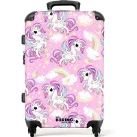 NoBoringSuitcases.com© Kinderkoffer mit leuchtende Räder - Magische Einhörner und Regenbögen 67 cm - 72 L, 4 Rollen, Mittelgroßer Reisetasche mit Rollen für 20kg, Kinderkoffer