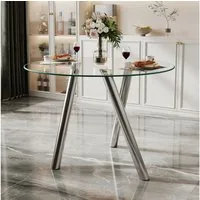ANYSUN Esstisch Runder Esstisch 89x89x76 cm, mit gehärteter Glasplatte (moderner Glastisch Esstisch Küchentisch galvanisierte Metallbeine), Stabiler Küchentisch für 2–4 Personen, Kaffee und Freizeittisch