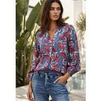 Andijamo-Fashion Schlupfbluse SHADOW BLOOM Ausdrucksstarker Print mit Blattstruktur
