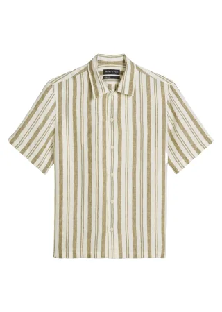 Marc OPolo Casual - Gestreiftes Kurzarmhemd grün - Gr. - M
