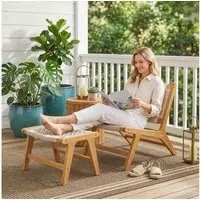 Outsunny Sitzgruppe mit Hocker, Rattan-Sitz, Boho-Stil, verstellbare Füße, (Lounge Set, 2-tlg., Outdoor Loungesessel), für Garten Balkon Beige