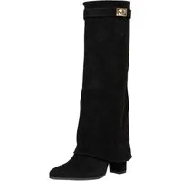 Salinyang Overlay Boots Damen kniehoch mit Blockabsatz & elegantem Schaft Stiefel
