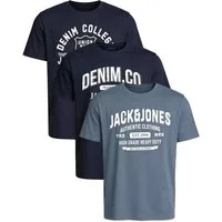 Jack & Jones Print-Shirt Bequemes Slimfit Shirt (Spar-Set, 3er-Pack) in Unifarbe mit Print