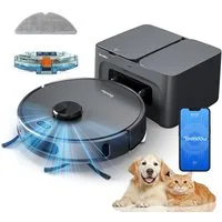 Teendow Saugroboter D65S MAX Saugroboter mit wischfunktion, 8000Pa Staubsauger Roboter, 850 W, mit Beutel, 4 Leistungsstufen, 3 Wasserstufen, 2.5L Staubbehälter,Multi-Map