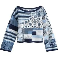 Next Strickpullover Schulterfreier Langarm-Pullover mit Häkeldetail (1-tlg)