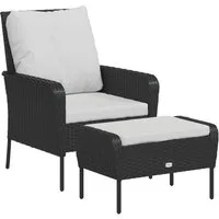 vidaXL Gartenstuhl Gartenstuhl mit Fußhocker Schwarz Poly Rattan (1 St)