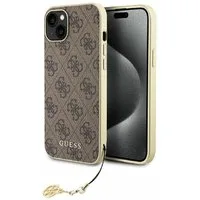 Guess Handyhülle Case iPhone 16 Kunstleder braun mit Kette goldfarbig 6,1 Zoll, Kantenschutz