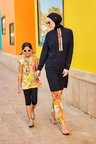 Schwarzes Burkini-Set mit vollständiger Abdeckung für Badebekleidung