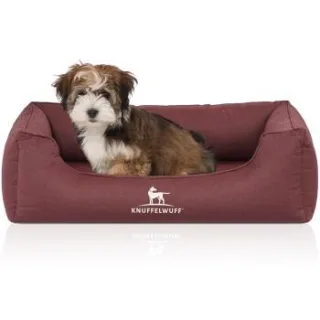 Knuffelwuff Orthopädisches Wasserabweisendes Hundebett Leon aus Velours mit Handwebcharakter rot M-L
