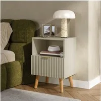 en.casa Nachttisch (1-St), »Nand« 1 Schublade 1 offenes Fach 55x40x30 cm Holzbeine Sandfarben