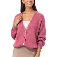 dy_mode Strickjacke Damen Cardigan Grobstrick Strickjacke V-Ausschnitt Übergangsjacke Grobstrick, in Unifarbe, V-Ausschnitt