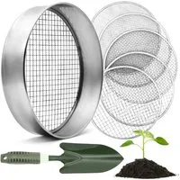 HappySeed Gartensieb 30cm mit 5 austauschbaren Siebeinsätzen + Gartenschaufel, Edelstahl, (6-St)