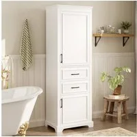 Flieks Hochschrank Badkommode mit verstellbaren Einlegeböden & 2 Schubladen (1-St., 60x40x180 cm) Mehrzweckschrank Badzimmerschrank mit Soft-Close-Funktion Weiß