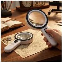 shop'n smile ideoon Handlupe LED-Handlupe mit Beleuchtung 5-fache Vergrößerung & 80mm Glas-Linse, 2-tlg., 1er-Set & 2er-Set, Ergonomischer Griff mit Schalter, 80mm Glas-Linse, 12 helle LEDs & ABS