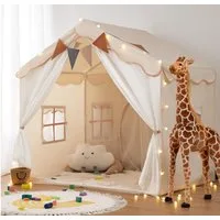 TSE Spielzelt besrey 2in1 Kinderzelt mit Matte Lichtern Spielhaus Indoor ab 3 Jahren
