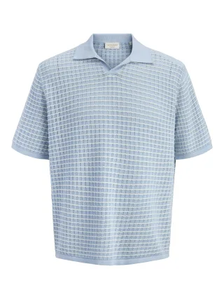 JACK&JONES - JORNANTUCKET KNIT SPLIT NECK POLO SA26 Cashmere Blue - Gr. - S