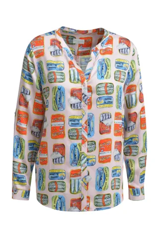 Milano Italy - blouse w/ neck panel 1/1 sleeve blush print - Gr. - 36