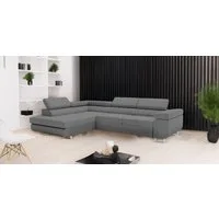 Goldstoff Ecksofa mit Schlaffunktion & Bettkasten - hochwertiges Sofa, Couch mit Schlaffunktion für Wohnzimmer - Schlafsofa - Eckcouch, Eckcouch mit praktischem Bettkasten in grau