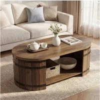 Tribesigns Couchtisch Ovaler Couchtisch Wohnzimmertisch 120 cm mit Stauraum (120 x 60 x 45 cm), 2 Ebenen Wohnzimmertisch im Industrial- und Landhausstil
