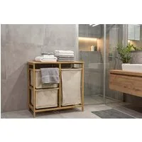 riess-ambiente Wäschekorb LAGOON SPA 70cm natur/beige – Bambus-Massivholz, 3 Wäschebeutel, FSC (Einzelartikel, 1 St), Wäschesammler mit ausziehbaren Säcken – ideal für vorsortierte Wäsche