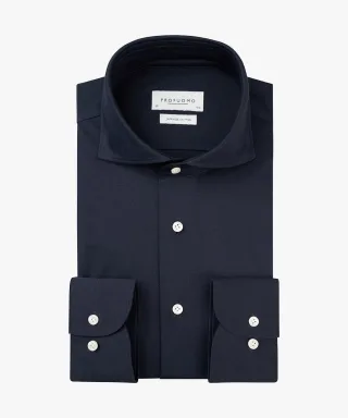 Profuomo - Marineblaues Japanese Knitted Hemd navy - Gr. - 40