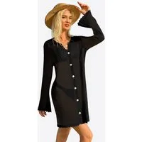 Imily Bela Strandkleid Damen Cover-up mit Lochmuster Knopfleiste Bikini Sommer (Packung, 1-tlg., 1per-Pack) gehäkelt in Unifarbe