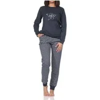Normann Pyjama Kuscheliger Damen Schlafanzug lang mit Bündchen und Stern Motiv