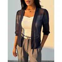 Elegant Love Cardigan Damen Chiffon Bolero transparent – leichte Kurzjacke mit 3/4-Ärmeln Offene Sommerjacke – eleganter Überwurf für Abendkleid & Freizeit
