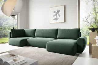 Wohnlandschaft Schlafsofa GALAN Stoff Poso Grün Ottomane Rechts