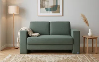 BRUNO Schlafsofa 120cm in Grün | Kubus | stabiles Massivholz & Boxspringkomfort