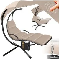 tectake Hängesessel Ergonomische Hängeliege inkl. Seitentasche, 195 x 132 x 197 cm (Hängestuhl Elaria, in Beige), großes Sonnendach mit UV-Schutz, stabil und strapazierfähig