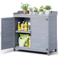 Blishom Garten-Geräteschrank Wetterfester in Holz-Gartenschrank mit Metall-Arbeitsplatte, 98 × 48 × 95 cm, Gartenpflanzbank mit Stauraum