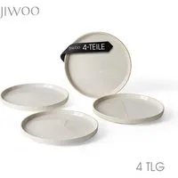 JIWOO Speiseteller 4er Ø20cm, Steakteller Pastateller Salatteller Brotteller Teller, (4 St), Plate Hochwertige Keramik Tellerset Weiß Mikrowellen spülmaschinenfest