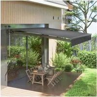 Outsunny Markise mit Handkurbel Solar-Lichte,Wandhalterung, UV 50+ (Klemmmarkise, 1-St., Gelenkarmmarkise) 400 cm breit für Terrasse Balkon Veranda, Grau