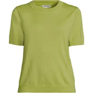 Merinopullover mit kurzen Ärmeln für Damen, Damen, size: regular, Grün, Wolle, by Lands' End