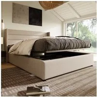 Odikalo Stauraumbett Polster Doppelbett 140/160/180 Lattenrost mit/ohne Matratze Beige/Grau